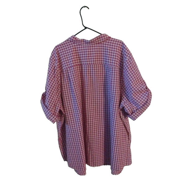 Gingham Red White Button Up Woman Within Button Up Elbow Slvs. Country Casual 4X - Picture 8 of 8